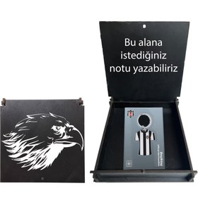 Resim Beşiktaş Lisanslı Siyah Çizgili Forma Anahtarlık Kartal Ahşap Kutulu 