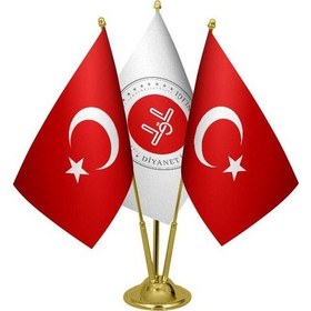 Resim Masa Üstü Diyanet İşleri Bayrağı Türk Bayrağı Üçlü Pirinç Direk M 