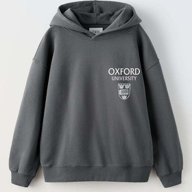 Resim Erkek Çocuk Oxford Modelli Kol Manşetli Pamuk Kapşonlu Sweat Füme 