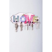 Resim SUME Dekoratif Şık Tasarımlı Renkli Home Yazılı Anahtar Askısı Ahşap Anahtarlık Dekor 
