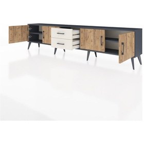 Resim Arges Tv Ünitesi 2 Raflı 2 Çekmeceli 4 Kapaklı 220x30x51 Antrasit-çam/aytaşı Atlas Çam/aytası - Antrasıt 