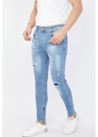 Resim Erkek Skinny Fermuarlı Paça Detaylı Jean Açık Mavi 001 