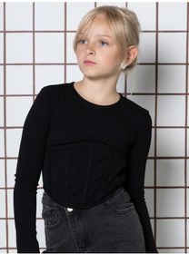 Resim "vasil'ki" Kız Çocukları İçin Ribana Okul Korseli Uzun Kollu Bluz 471116728 Siyah 