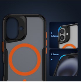 Resim İphone 16 Plus Uyumlu Magsafe Şarj Özellikli Renkli Kenar Airbag Şeritli Zore Lamer Kapak-turuncu Turuncu 