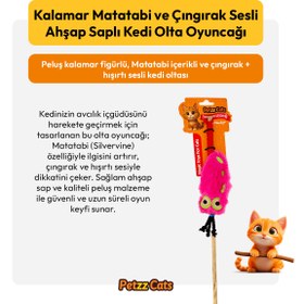 Resim PetzzCats Kalamar Matatabi ve Çıngırak Sesli Kedi Oltası Oyuncağı Pembe 42 Cm 
