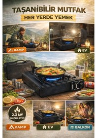 Resim Taşınabilir Tekli Gaz Kamp Ocağı Portatif Tüplü Ocak Kamp, Ev, Balkon Ve Piknik İçin Pratik Ocak Siyah 