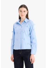 Resim DeFacto Regular Fit Desneli Poplin Uzun Kollu Gömlek Tunik F2724AX25SPBE40 