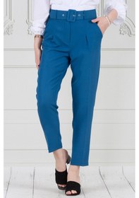 Resim Sevitli Beli Kemerli Pileli Kalem Pantolon-mavi-3681-mavi Mavi 