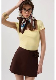 Resim Defymoda Fiyonk Detay Mini Etek Kahverengi 