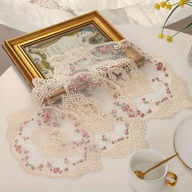 Resim 6 adet Vintage Fransız Tarzı Nakışlı Dantel Placemats ve Altıçlar - Zarif Çiçek Deseni, Ev, Mutfak, Düğün Dekoru için Hollow Vase Tasarımı 