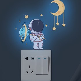 Resim 1 adet Karanlıkta Parlayan Ayda Astronot Duvar Anahtarı Etiketi - Mavi/Yeşil/Pembe Luminis 