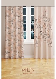 Resim One Line Woman Desenli Süet Oturma Odası Salon Fon Perde Baskılı Ekstrafor Büzgü 2 Kanat Prd-1105 Çok Renkli 