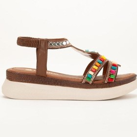 Resim Kadın Dolgu Taban Sandalet Taba Bocuklu İki Bantlı-4063 Taba 