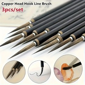 Resim 3 Adet İnce Uçlu Çin Kalkigrafi Fırçaları, Yıkanabilir Yuvarlak Gövde Ahşap El Sanatları Fırçaları, Elegant Çiçek ve Kuş Resmi için Bakır Twist Kapatma ile İnce Altın Tarz Kalem 