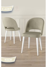 Resim Canisa Pane Serisi 6 Adet Krem 1. Sınıf Babyface Kumaş Beyaz Metal Ayak Mutfak Sandalyesi Krem Sandalye Ayaklar Beyaz 
