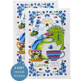 Resim 2li Paket Baskılı Beyaz Mutfak Havlusu Modeli For You 