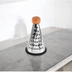 Resim Ahşap Saplı Paslanmaz Çelik Çok Fonksiyonlu Silikon Tabanlı Konik Rende - 20 Cm Paslanmaz Çelik 