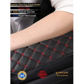 Resim Fiat Egea Sedan 2015 ve Sonrası Deri Oto Kolçak Kılıfı Örtüsü Capitone Süngerli Kırmızı Nakışlı 