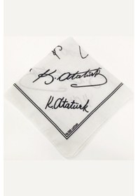 Resim Atatürk İmza Fular Bandana Beyaz 