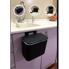 Resim Pratik ve Şık Tezgah Üstü Kenar Çöp Kutusu, Siyah Renkli, Ergonomik Tasarım 