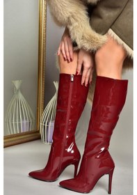 Resim Fox Shoes N372530108 Bordo Rugan İnce Topuklu Sivri Burun Kadın Çizme Bordo-rugan Bordo 