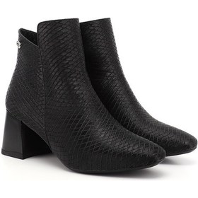 Resim Gönderi R Siyah Baskılı Fermuarlı Kalın Topuklu Bot Siyah 