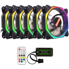 Resim Bilgisayarlarrgb Fan Çok Katmanlı Lüminesans 12cm Kasa Fanı 6 Fan+denetleyici 