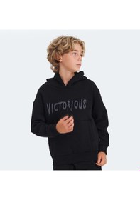 Resim Slazenger LEXUS Çocuk Kapüşonlu Cepli Siyah Sweatshirt 