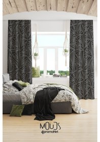 Resim Gri Üçgen Desenli Süet Oturma Odası Salon Fon Perde Dijital Baskılı Ekstrafor Büzgü 2 Kanat Prd-1072 Çok Renkli 