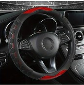 Resim Xuweiwei 15 İnç Pu Deri Direksiyon Kılıfı - Nefes Alabilir Kaymaz Kırmızı Dikişli Karbon Desenli Red - 