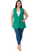 Resim Büyük Beden Tek Düğmeli Süs Cep Kapaklı Yeşil Astarlı Yelek-yeşil Yeşil 