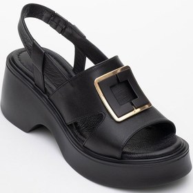 Resim Luvishoes Lucıa Siyah Tokalı Hakiki Deri Kadın Dolgu Topuklu Sandalet Siyah 