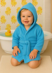 Resim CottonVerse Bebek & Çocuk Kapşonlu Bornoz - %100 Pamuk, Unisex Mavi - Mavi / 3-4 Yaş 