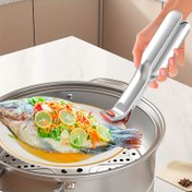 Resim 1pc Paslanmaz Çelik ve Silikon Mutfak Maşası, Isıya Dayanıklı Kaymaz Fırın Tabak Kavrama, Izgara ve BBQ Pişirme Aleti 