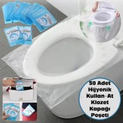 Resim Premium 50 Adet Hijyenik Tek Kullanımlık Klozet Kapağı Poşeti Örtüsü Kullan At 