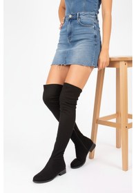 Resim Fox Shoes V7266666 Siyah Süet Streç Kadın Çizme Siyah 