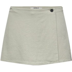 Resim Only Kadın Yüksek Bel Keten Karışımlı Şort Etek - Açık Yeşil Renkli 