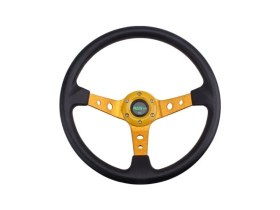 Resim Gümrük Bey Universal 14” Altın Derin Tasarım Yarış Direksiyonu - 350 Mm, 6 Cıvata, Korna Düğmeli 