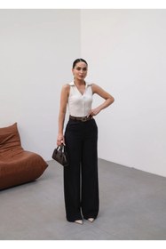 Resim Genel Markalar Keten Kemerli Ve Dökümlü Palazzo Pantolon (Kemer Dahil) 