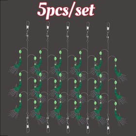 Resim 5 Adet/Set 6 saç tokası, Yeşil Kauçuk, Balık Derisi ve Karides Derisi Kancaları ile Taklit Biyonik Olta İğneleri, Okyanus Balıkçılığı için Deniz Oltaları ile Levrek Yakalamak için Yeni Stil Olta İğneleri. 