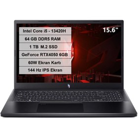 Resim Acer Nitro V 15 Intel Core i5 13420H 64GB DDR5 1TB M.2 SSD RTX 4050-6GB 60W FreeDos 15.6" FHD IPS 144Hz Taşınabilir Bilgisayar NH.QNBEY.005 