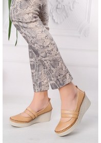 Resim Artı-Artı014-14153-5 Hakiki Deri Ortopedik Kadın Bej Ayakkabı 