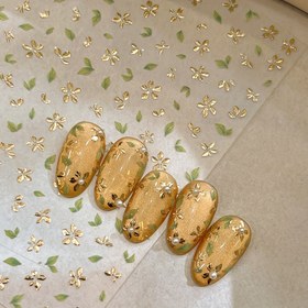 Resim 1 adet Freshstyle 5D Kabartmalı Bronz Tırnak Sanatı Sticker, 3D Beş Yapraklı Çiçek Tasarımı Yeşil Yapraklı, Reçine Kendinden Yapışkanlı Çıkartma, Altın Damgalama Bitki Teması, Kabartmalı Kaplama, Kokusuz Tırnak Dekoru Kadınlar ve Kızlar İçin 