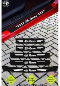 Resim Alfa Romeo Yazılı Kapı Ve Bagaj Eşiği Koruyucu Karbon Folyo Çizik Önleyici Sticker Seti Alfa Romeo Yazılı 