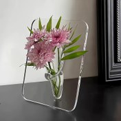 Resim Awoko Art Deco Geometrik Çerçeve Tasarımlı Vazo - Yüksek Şeffaf PET Dikdörtgen Hidroponik Çiçek Kabı, Düğünler, Ofis ve Yatak Odası Dekoru için Modern El İşi Ev Dekorasyonu, Dokulu Yüzeyli Çiçek Saksısı 