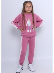 Resim Kız Çocuk 3 İplik Eşofman Takımı Barbie Baskılı C22 LİLA 