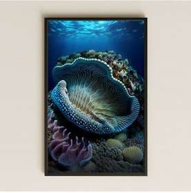Resim Desenli Dev Mercan Ve Su Altı Dünyası Temalı Pleksi Tablo 