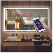 Resim DNR Mirror 70x110 Cm Bluetoothlu Buğu Yapmayan Dokunmatik Beyaz Ledli Dikdörtgen Banyo Aynası 