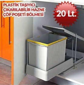 Resim Pelikan 20+1 Litre Dolap Içi Raylı Çöp Kovası Raylı Çöp Tenekesi Ahşap 
