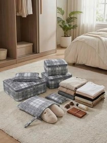 Resim 6 Parça Valiz Düzenleyici Organizer Seti- Seyahat Bavul İçi Düzenleme Çantası, Packing Cube Organizer Seti (Gri Ekose) 